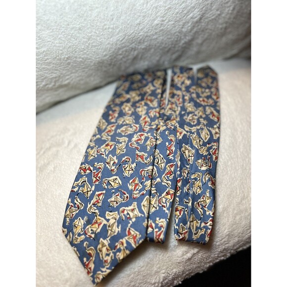 Vintage Genuine Burberry Blue Neck Tie ~ Go Fly ~ 100% Silk Hand Sewn in USA - Picture 3 of 10